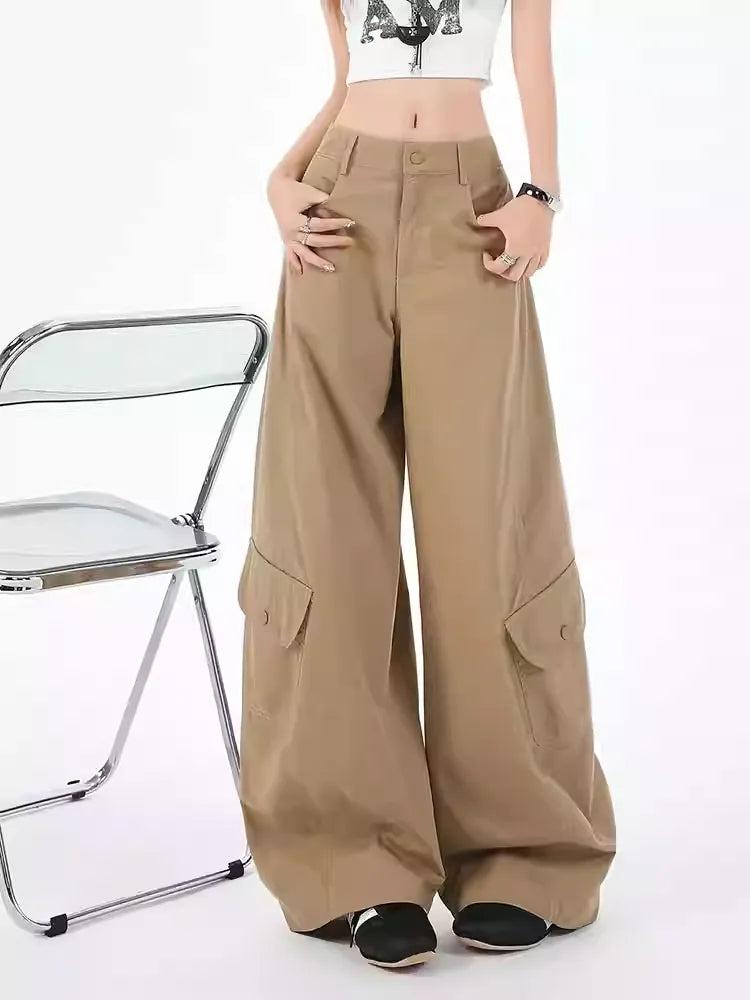 Lazy Plain Wide Leg Cargo Pants-korean-fashion-Pants-Lazy's Closet-OH Garments