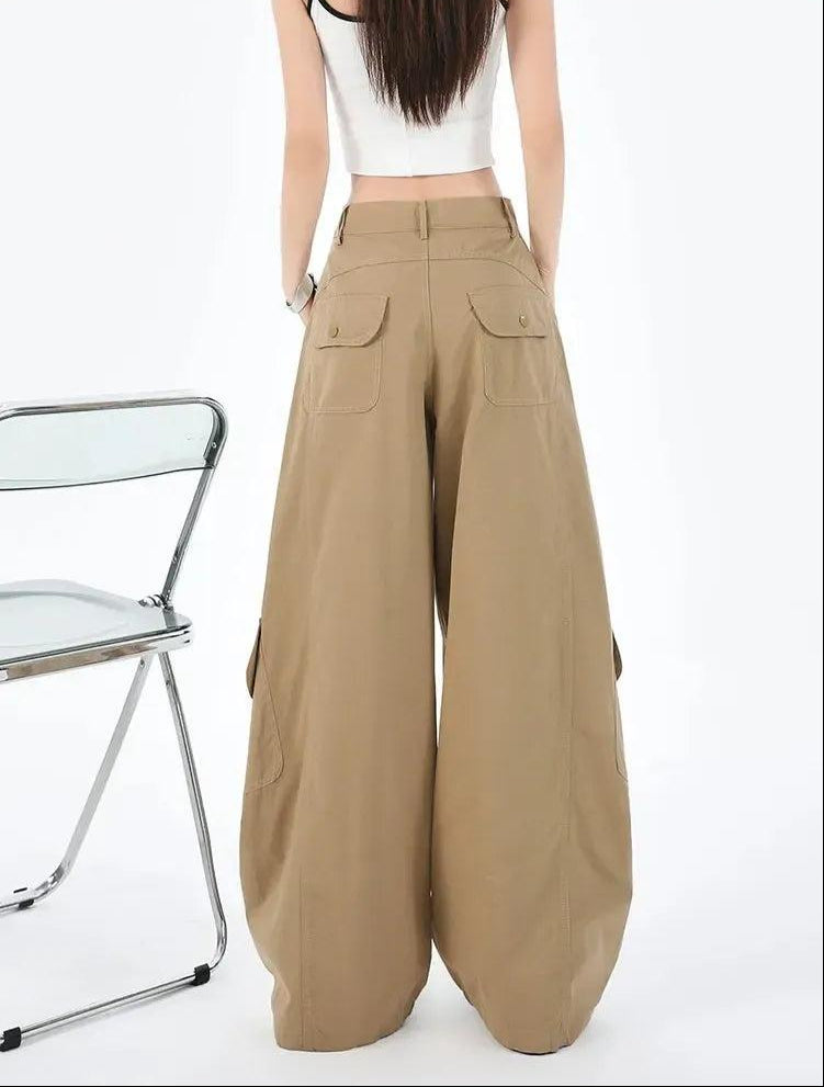 Lazy Plain Wide Leg Cargo Pants-korean-fashion-Pants-Lazy's Closet-OH Garments