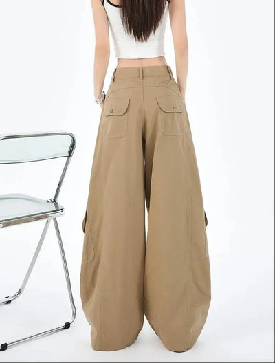 Lazy Plain Wide Leg Cargo Pants-korean-fashion-Pants-Lazy's Closet-OH Garments