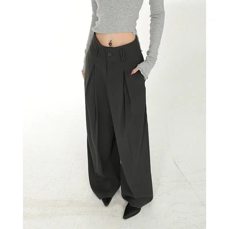 Lazy Pleated Baggy Wide Pants-korean-fashion-Pants-Lazy's Closet-OH Garments
