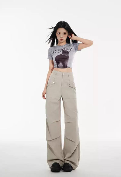 Lazy Pleated High Waisted Cargo Pants-korean-fashion-Pants-Lazy's Closet-OH Garments