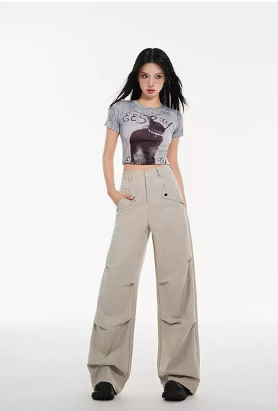 Lazy Pleated High Waisted Cargo Pants-korean-fashion-Pants-Lazy's Closet-OH Garments