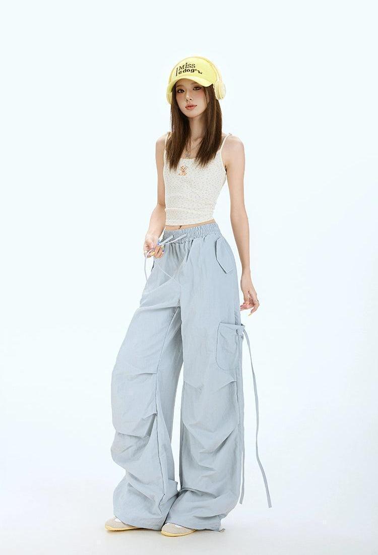 Lazy Pleated Tie-Up Cargo Pants-korean-fashion-Pants-Lazy's Closet-OH Garments