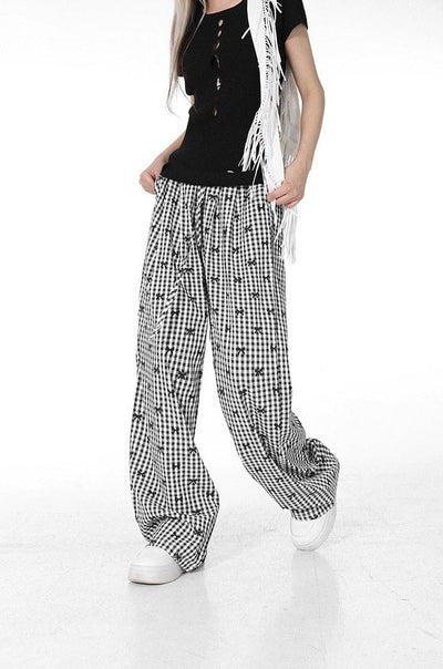 Lazy Ribbons and Micro-Checkered Pants-korean-fashion-Pants-Lazy's Closet-OH Garments