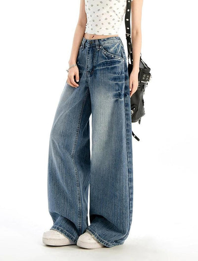 Lazy Rivet Washed High Waist Jeans-korean-fashion-Jeans-Lazy's Closet-OH Garments