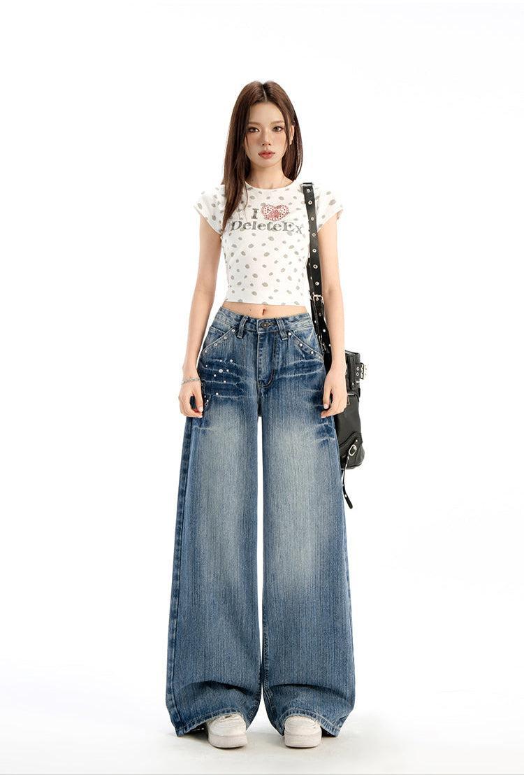 Lazy Rivet Washed High Waist Jeans-korean-fashion-Jeans-Lazy's Closet-OH Garments