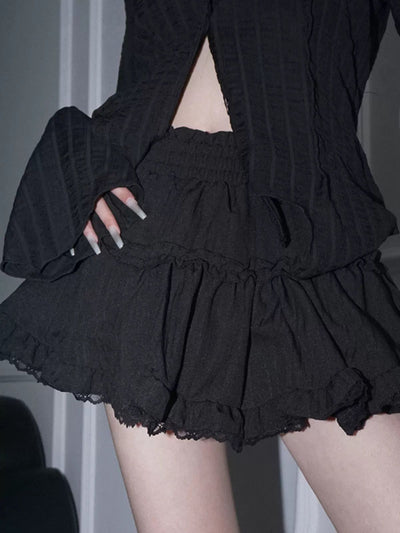 Lazy Ruffled Lace Mini Skirt-korean-fashion-Skirt-Lazy's Closet-OH Garments