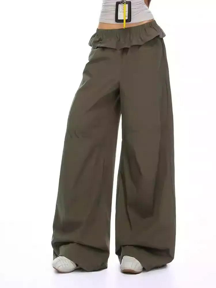 Lazy Ruffled Waist Wide Leg Pants-korean-fashion-Pants-Lazy's Closet-OH Garments