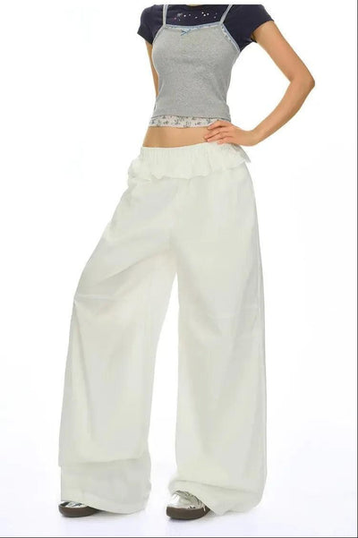 Lazy Ruffled Waist Wide Leg Pants-korean-fashion-Pants-Lazy's Closet-OH Garments