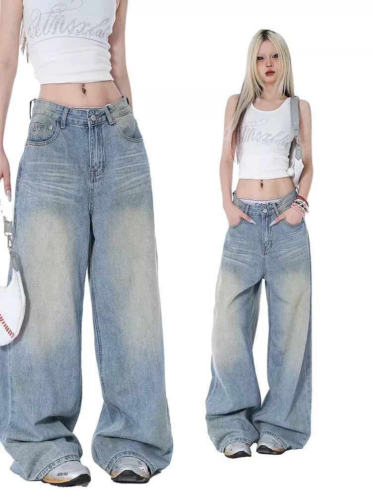 Lazy Sand Washed Wide Jeans-korean-fashion-Jeans-Lazy's Closet-OH Garments
