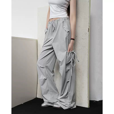 Lazy Side Bow-Tie Parachute Pants-korean-fashion-Pants-Lazy's Closet-OH Garments