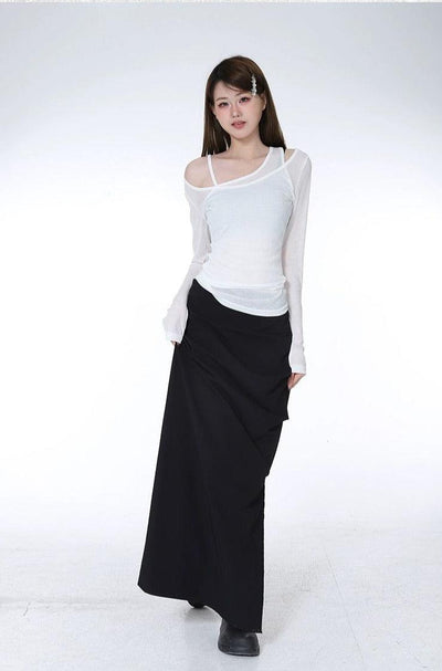 Lazy Side Slit Long Skirt-korean-fashion-Skirt-Lazy's Closet-OH Garments