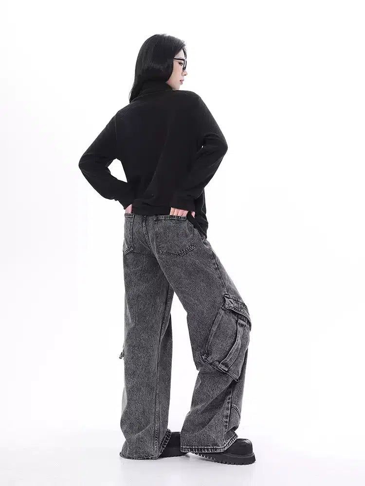 Lazy Side Wide Pockets Cargo Jeans-korean-fashion-Jeans-Lazy's Closet-OH Garments