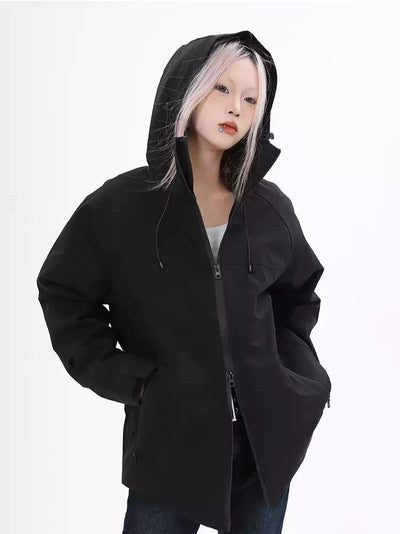 Lazy Side Zipped Pocket Windbreaker Jacket-korean-fashion-Jacket-Lazy's Closet-OH Garments