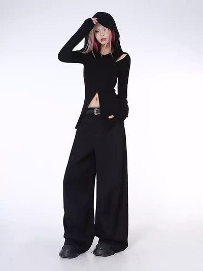 Lazy Sleek Curved Seam Wide Pants-korean-fashion-Pants-Lazy's Closet-OH Garments