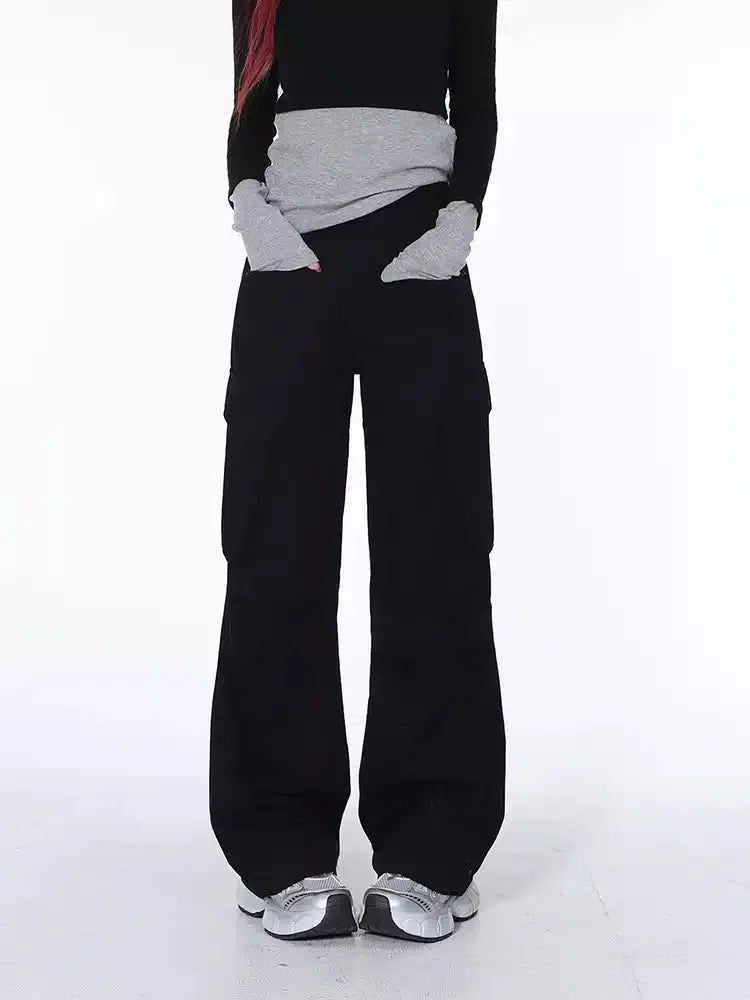 Lazy Solid Pleats Pocket Cargo Pants-korean-fashion-Pants-Lazy's Closet-OH Garments