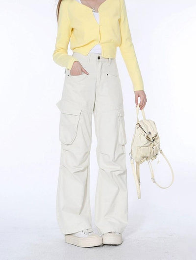 Lazy Solid Pleats Pocket Cargo Pants-korean-fashion-Pants-Lazy's Closet-OH Garments