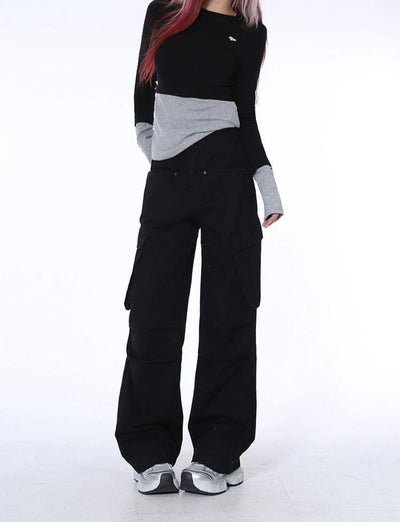 Lazy Solid Pleats Pocket Cargo Pants-korean-fashion-Pants-Lazy's Closet-OH Garments