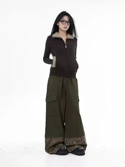 Lazy Spliced Animal Print Cargo Pants-korean-fashion-Pants-Lazy's Closet-OH Garments