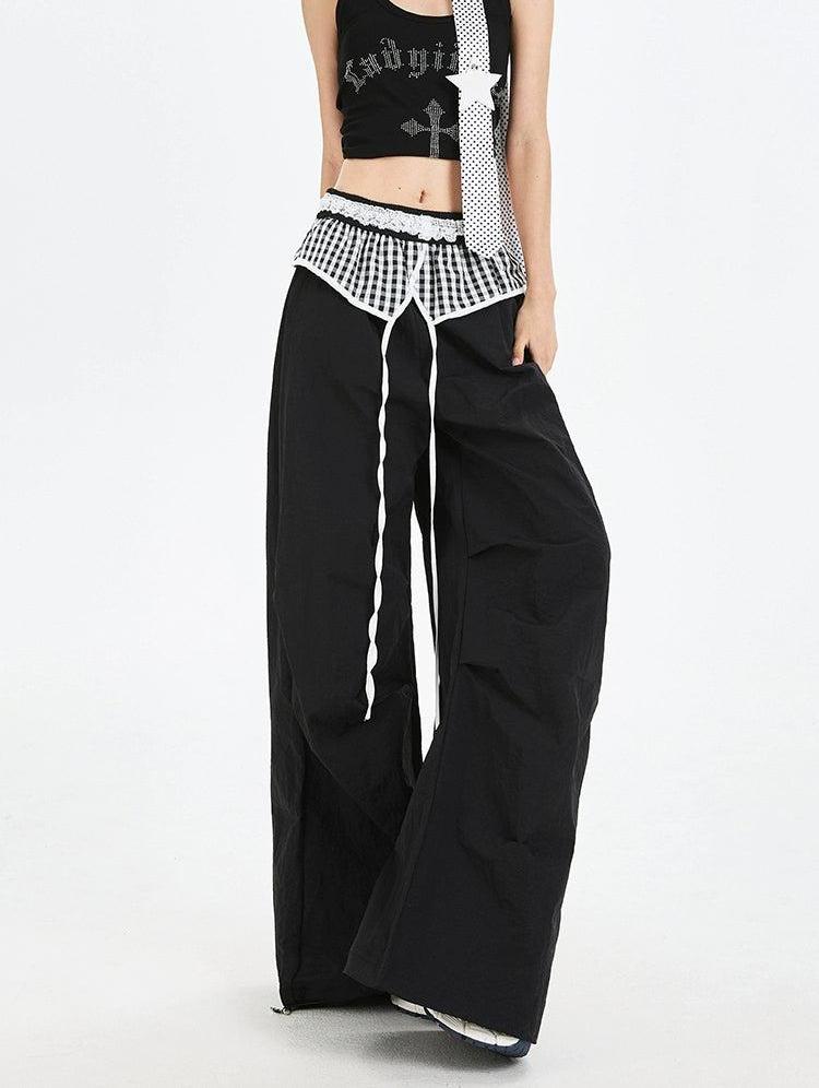 Lazy Spliced Plaid Lace Pants-korean-fashion-Pants-Lazy's Closet-OH Garments