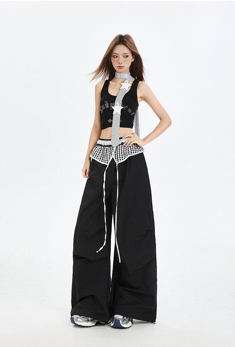 Lazy Spliced Plaid Lace Pants-korean-fashion-Pants-Lazy's Closet-OH Garments