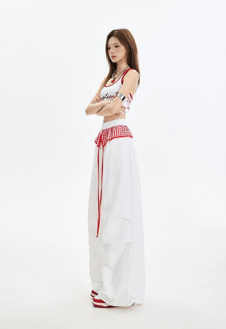 Lazy Spliced Plaid Lace Pants-korean-fashion-Pants-Lazy's Closet-OH Garments