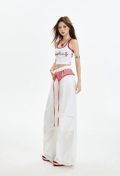 Lazy Spliced Plaid Lace Pants-korean-fashion-Pants-Lazy's Closet-OH Garments