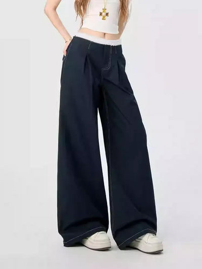 Lazy Stitched Lace Waist Wide Pants-korean-fashion-Pants-Lazy's Closet-OH Garments