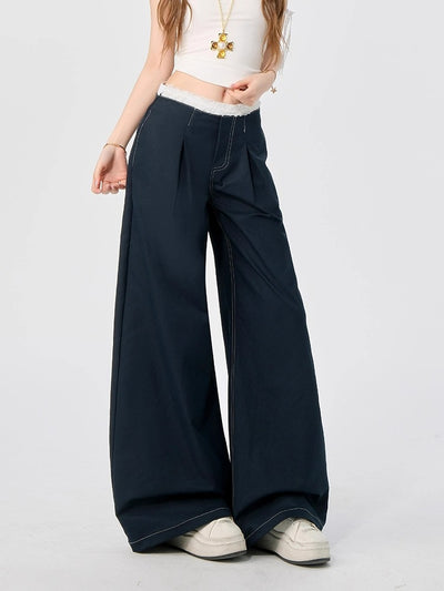 Lazy Stitched Lace Waist Wide Pants-korean-fashion-Pants-Lazy's Closet-OH Garments