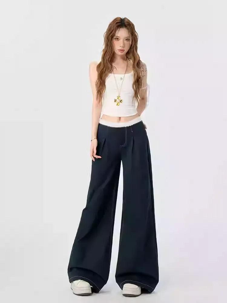 Lazy Stitched Lace Waist Wide Pants-korean-fashion-Pants-Lazy's Closet-OH Garments