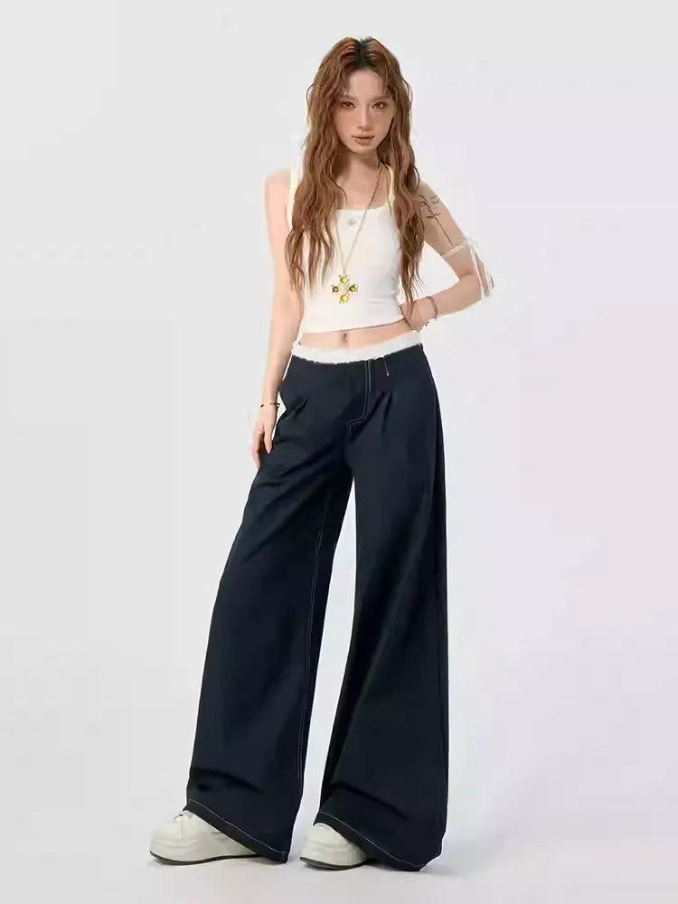 Lazy Stitched Lace Waist Wide Pants-korean-fashion-Pants-Lazy's Closet-OH Garments