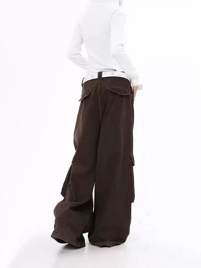 Lazy Stitched Line Wide Cargo Pants-korean-fashion-Pants-Lazy's Closet-OH Garments