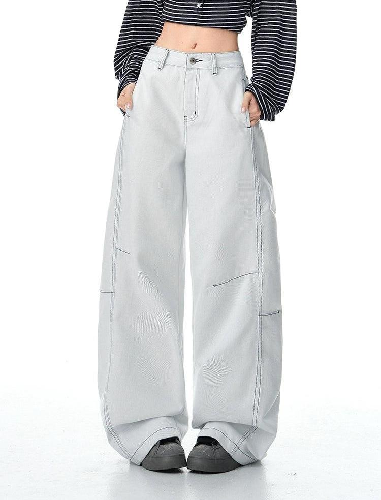 Lazy Structured Contrast Back Pockets Jeans-korean-fashion-Jeans-Lazy's Closet-OH Garments