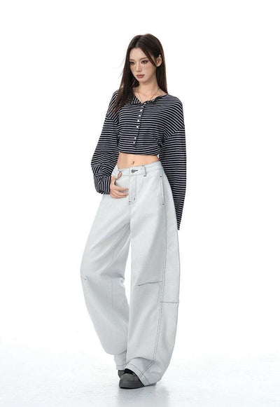 Lazy Structured Contrast Back Pockets Jeans-korean-fashion-Jeans-Lazy's Closet-OH Garments