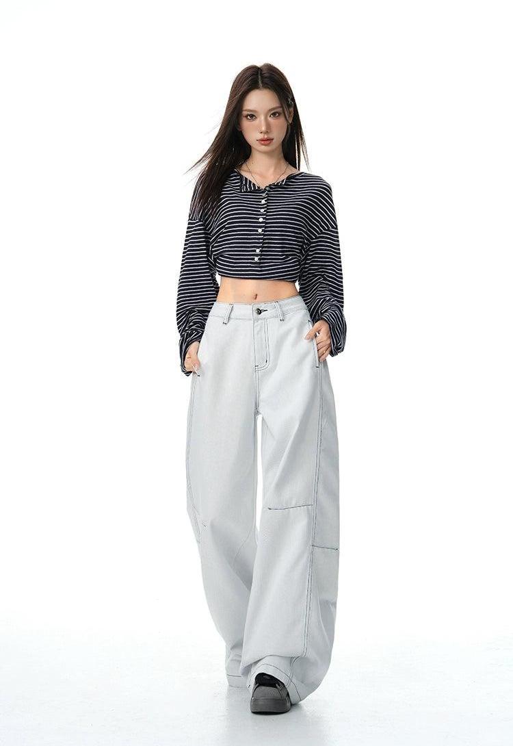 Lazy Structured Contrast Back Pockets Jeans-korean-fashion-Jeans-Lazy's Closet-OH Garments