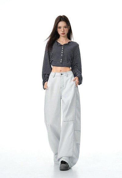 Lazy Structured Contrast Back Pockets Jeans-korean-fashion-Jeans-Lazy's Closet-OH Garments