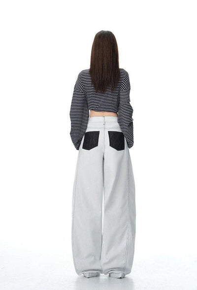 Lazy Structured Contrast Back Pockets Jeans-korean-fashion-Jeans-Lazy's Closet-OH Garments