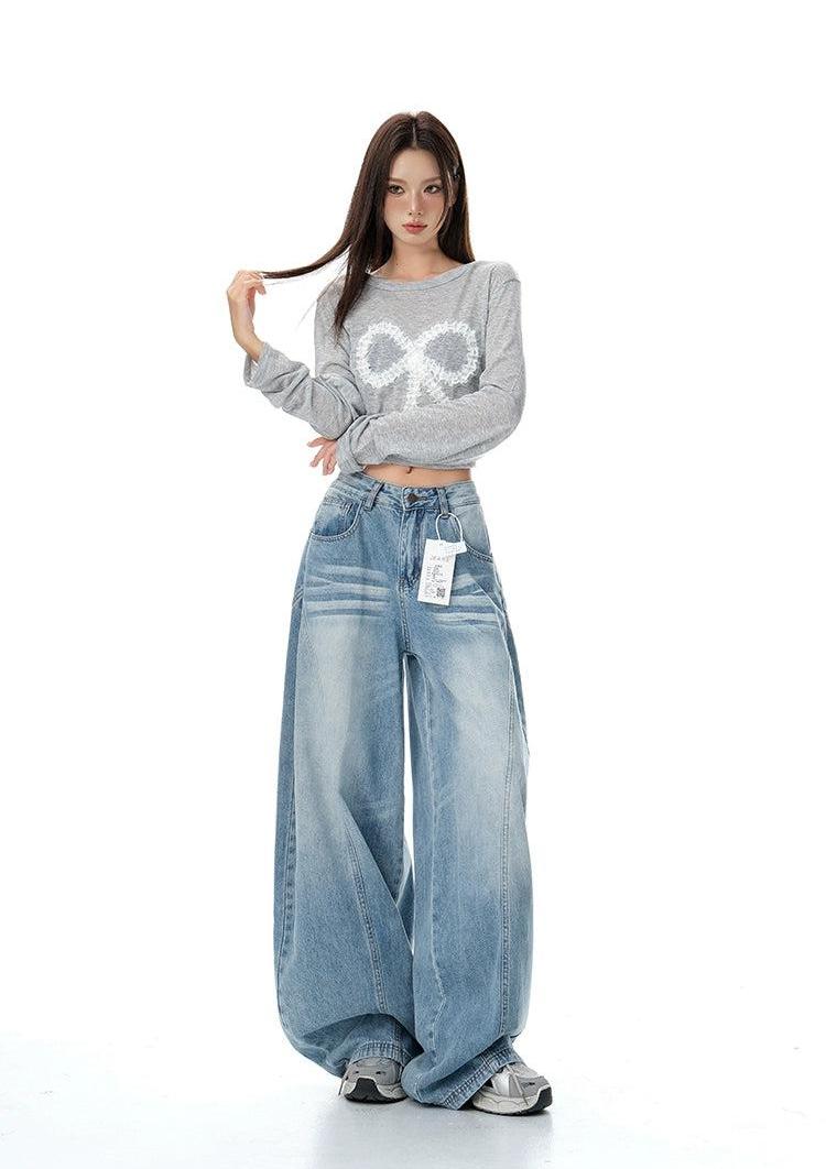 Lazy Structured Faded Loose Fit Jeans-korean-fashion-Jeans-Lazy's Closet-OH Garments