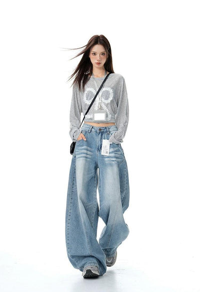 Lazy Structured Faded Loose Fit Jeans-korean-fashion-Jeans-Lazy's Closet-OH Garments