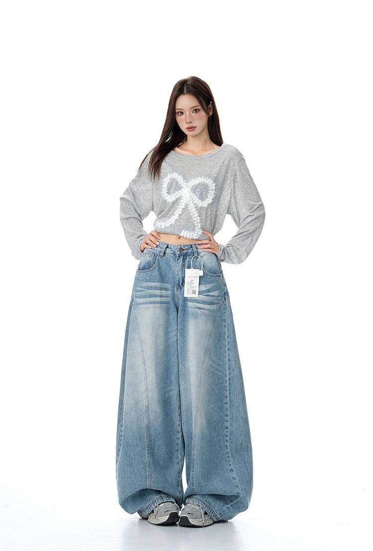 Lazy Structured Faded Loose Fit Jeans-korean-fashion-Jeans-Lazy's Closet-OH Garments
