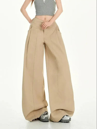 Lazy Structured High-Rise Waist Wide Pants-korean-fashion-Pants-Lazy's Closet-OH Garments