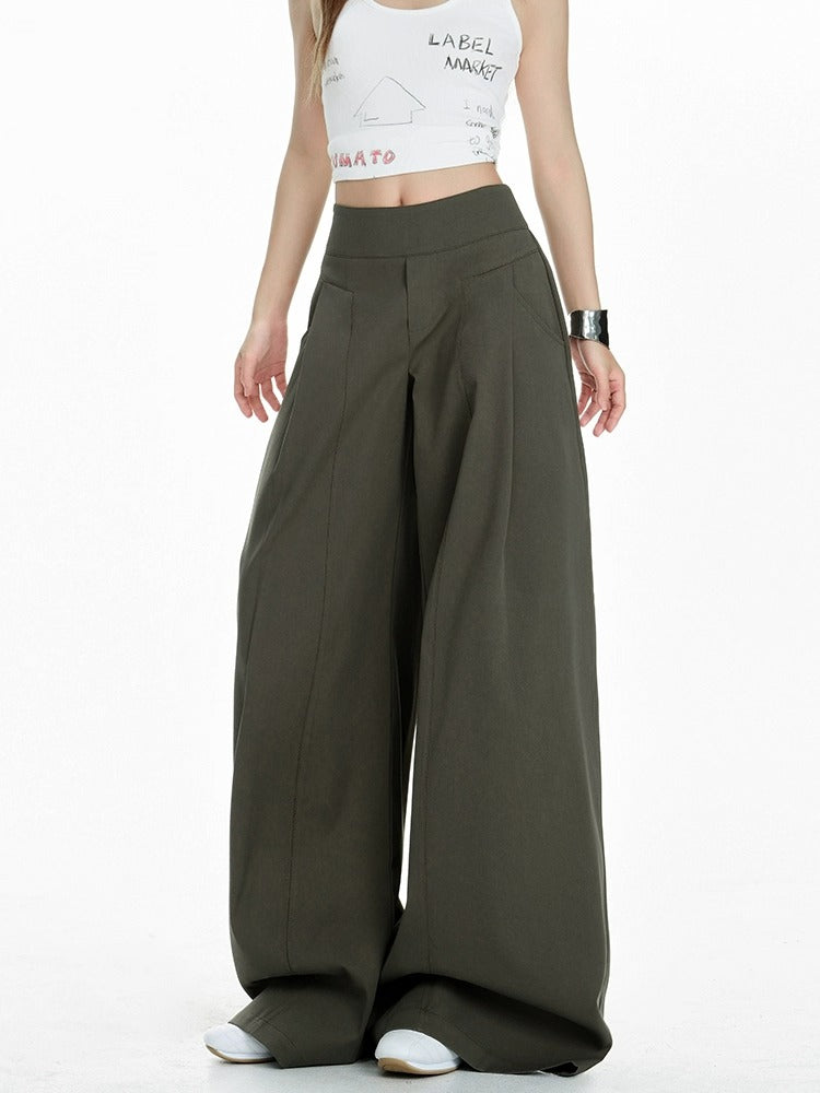 Lazy Structured High-Rise Waist Wide Pants-korean-fashion-Pants-Lazy's Closet-OH Garments