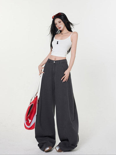 Lazy Structured Wide Leg Jeans-korean-fashion-Jeans-Lazy's Closet-OH Garments