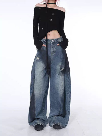 Lazy Thick Smudges Balloon Jeans-korean-fashion-Jeans-Lazy's Closet-OH Garments