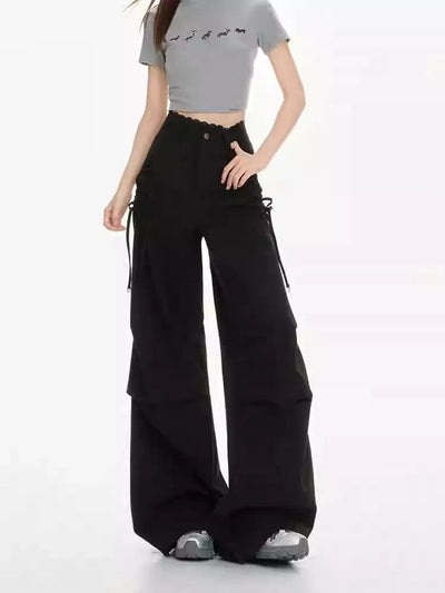 Lazy Tie Pocket Lace Waistband Wide Pants-korean-fashion-Pants-Lazy's Closet-OH Garments