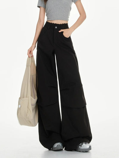 Lazy Tie Pocket Lace Waistband Wide Pants-korean-fashion-Pants-Lazy's Closet-OH Garments