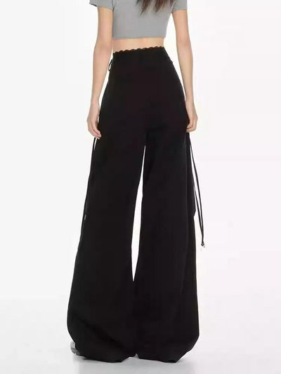 Lazy Tie Pocket Lace Waistband Wide Pants-korean-fashion-Pants-Lazy's Closet-OH Garments