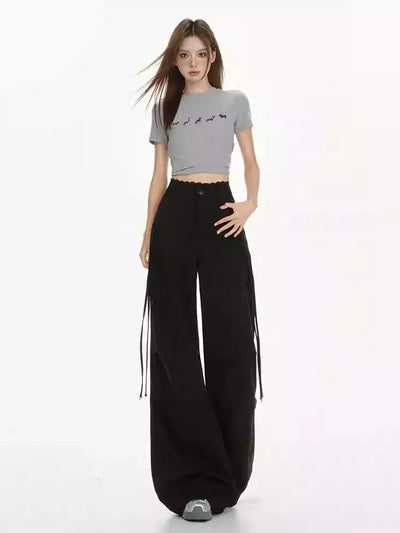 Lazy Tie Pocket Lace Waistband Wide Pants-korean-fashion-Pants-Lazy's Closet-OH Garments