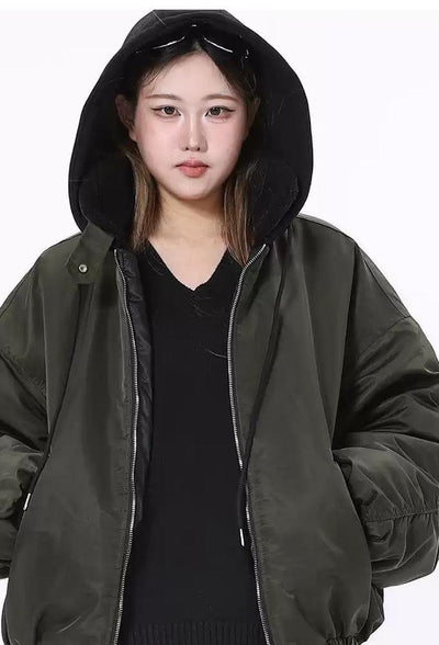 Lazy Two Zip Loose Bomber Jacket-korean-fashion-Jacket-Lazy's Closet-OH Garments