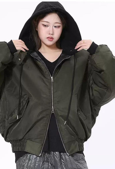 Lazy Two Zip Loose Bomber Jacket-korean-fashion-Jacket-Lazy's Closet-OH Garments